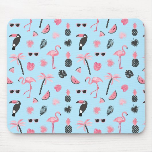 Rosa u. blauer Sommer-tropisches Muster Mousepad (Vorne)