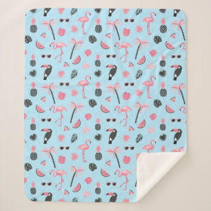 Rosa u. blauer Sommer-tropisches Muster Sherpadecke