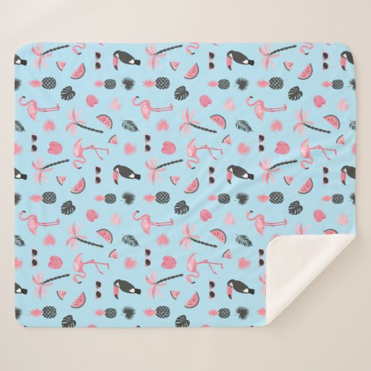 Rosa u. blauer Sommer-tropisches Muster Sherpadecke (Vorderseite (Horizontal))