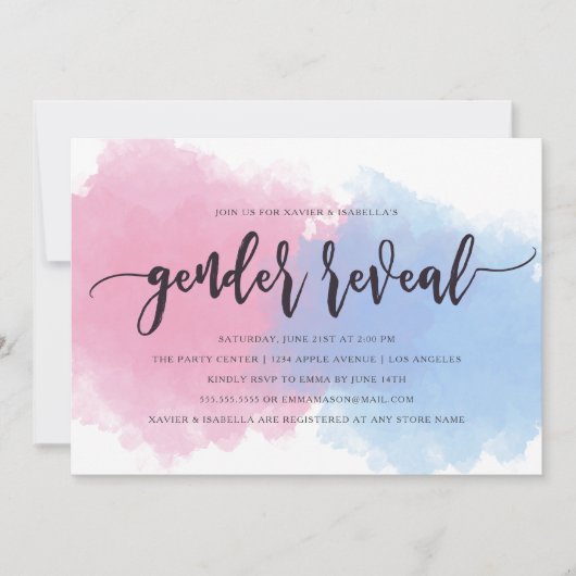 Rosa u. blaues Nebel-Geschlecht decken Einladung (Vorderseite)