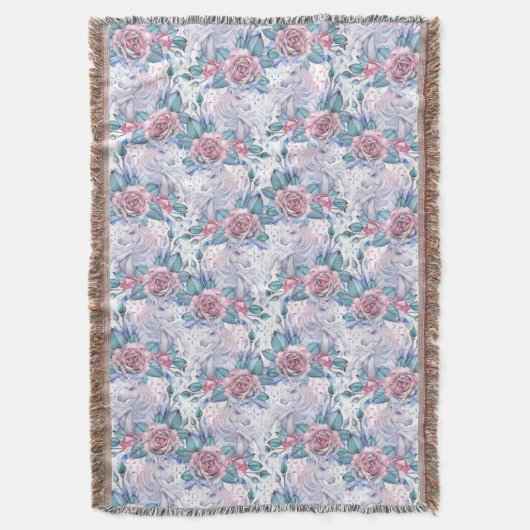 Rosa u. blaues Rosen-Muster Decke (Vorderseite Vertikal)