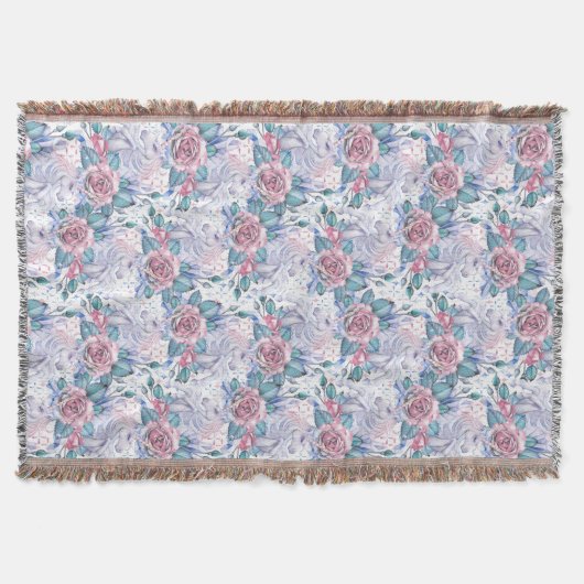Rosa u. blaues Rosen-Muster Decke (Vorderseite)