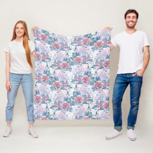 Rosa u. blaues Rosen-Muster Fleecedecke