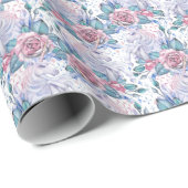 Rosa u. blaues Rosen-Muster Geschenkpapier (Rolleneckpunkt)