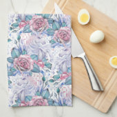 Rosa u. blaues Rosen-Muster Geschirrtuch (Viertel Falte)