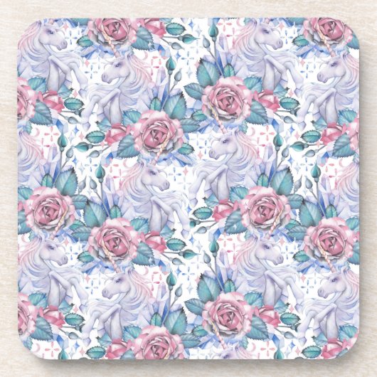 Rosa u. blaues Rosen-Muster Getränkeuntersetzer (Vorderseite)