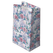 Rosa u. blaues Rosen-Muster Kleine Geschenktüte (Rückseite Schrägansicht)