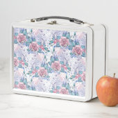 Rosa u. blaues Rosen-Muster Metall Brotdose (Beispiel)