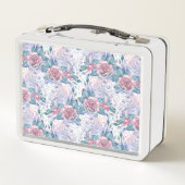 Rosa u. blaues Rosen-Muster Metall Brotdose (Rückseite)