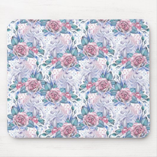 Rosa u. blaues Rosen-Muster Mousepad (Vorne)