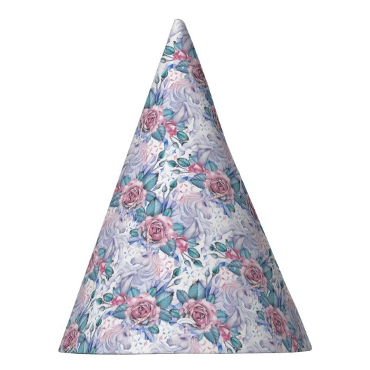 Rosa u. blaues Rosen-Muster Partyhütchen (Rechts)