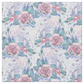 Rosa u. blaues Rosen-Muster Stoff (Nahaufnahme)