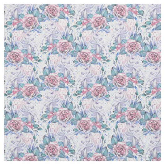 Rosa u. blaues Rosen-Muster Stoff (Muster)