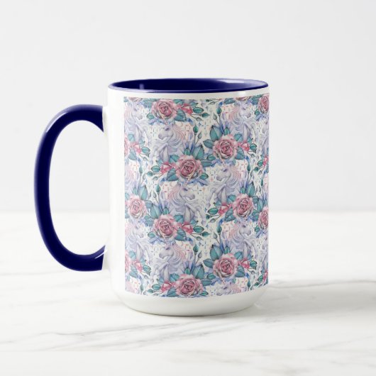 Rosa u. blaues Rosen-Muster Tasse (Links)