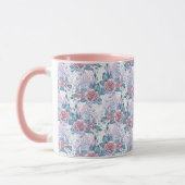 Rosa u. blaues Rosen-Muster Tasse (Links)