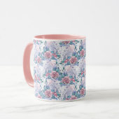 Rosa u. blaues Rosen-Muster Tasse (Vorderseite Links)
