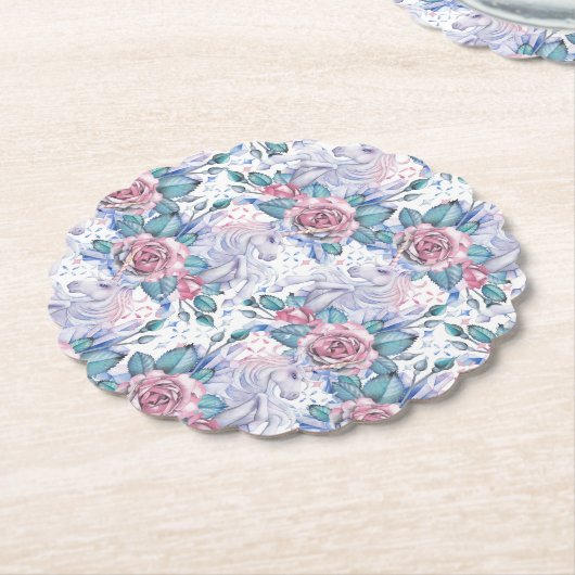 Rosa u. blaues Rosen-Muster Untersetzer (angewinkelt)