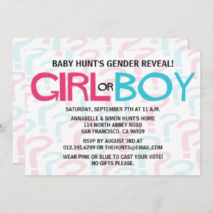 Rosa u. blaues Typografie-Geschlecht decken Party Einladung