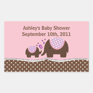 Rosa u. Brown-Elefant-Babyparty-Aufkleber Rechteckiger Aufkleber