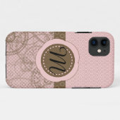 Rosa u. Brown-Tupfen-Monogramm-Fall Case-Mate iPhone Hülle (Rückseite (Horizontal))