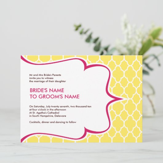 Rosa-u. Gelb-Curvy Einladungen (Stehend Vorderseite)