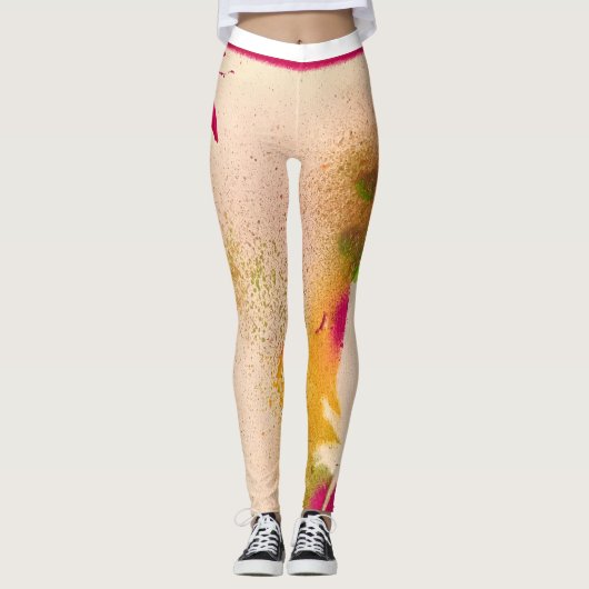 Rosa u. gelbe Feder-Leggings Leggings (Vorderseite)