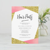 Rosa u. Glitter der Party Einladung | der Henne (Stehend Vorderseite)