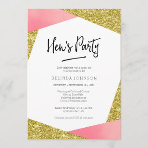 Rosa u. Glitter der Party Einladung   der Henne