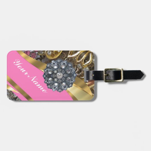 Rosa u. Gold bling sind Gepäckanhänger (Vorderseite horizontal)