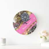 Rosa u. Gold bling sind Große Wanduhr (Zuhause)