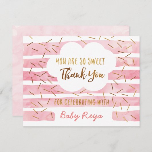 Rosa u. Goldbaby besprühen danken Ihnen Karten (Vorne/Hinten)