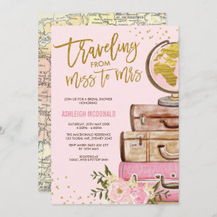 Rosa u. Goldblumenreise-Brautparty Einladung