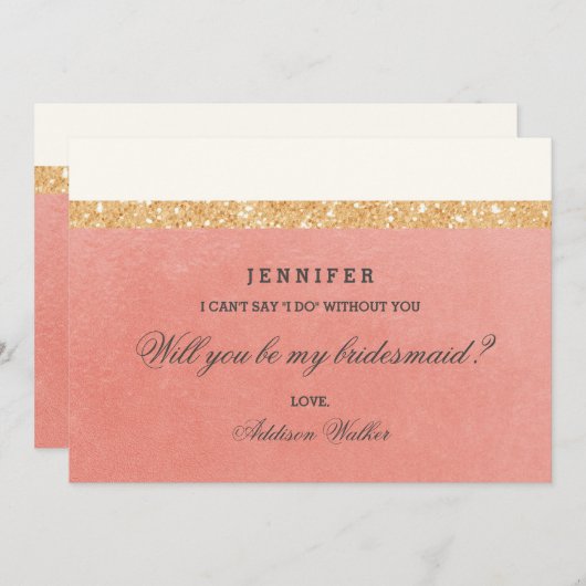 Rosa u. goldener Glitzer | sind Sie meine Einladung (Vorne/Hinten)