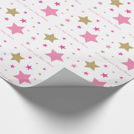 Rosa-u. GoldFunkeln-Stern-Babyparty Geschenkpapier (Ecke)