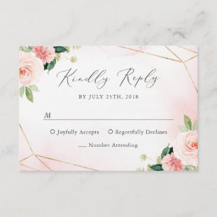 Rosa u. Goldgeometrische BlumenWatercolor UAWG RSVP Karte