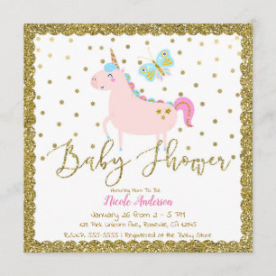 Rosa u. GoldGlitzerunicorn-Mädchen-Baby-Dusche Einladung