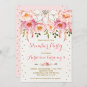 Rosa u. Goldschlummer-Party Boho Einladung (Vorne/Hinten)