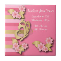 Rosa u. Goldstreifen mit Blumen u. Schmetterling