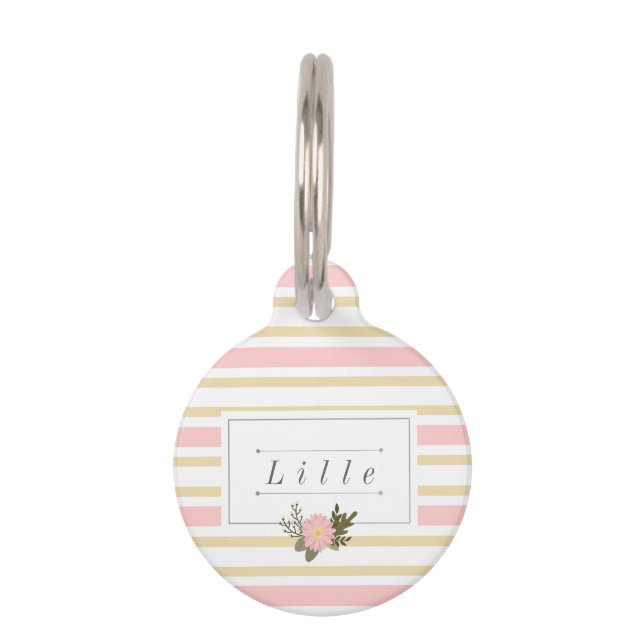 Rosa u. Goldstreifen-personalisierter Tiermarke (Vorderseite)