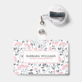 Rosa u. graues Watercolors-Blumen-Muster Ausweis (Rückseite mit Ausziehbar)