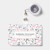 Rosa u. graues Watercolors-Blumen-Muster Ausweis (Vorderseite mit Ausziehbar)