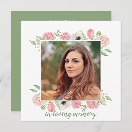 Rosa-u. Grün-Blumenfeier des Leben-Begräbnisses Dankeskarte (Vorne/Hinten)