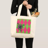 Rosa u. grüne Raute u. Blume Jumbo Stoffbeutel (Vorderseite (Produkt))