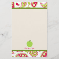 Rosa u. grünes Lehrer-Briefpapier Paisleys Apple