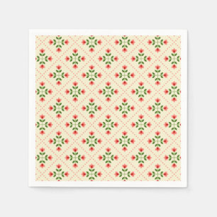 Rosa u. grünes Steppdecken-Volkskunst-mit Serviette