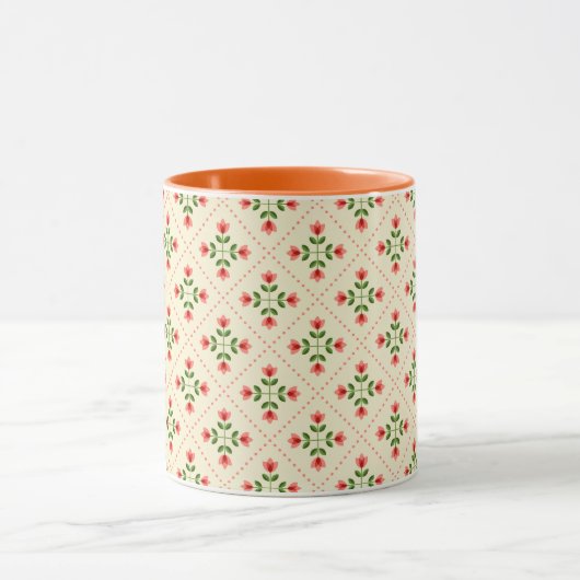 Rosa u. grünes Steppdecken-Volkskunst-mit Tasse (Zentrum)