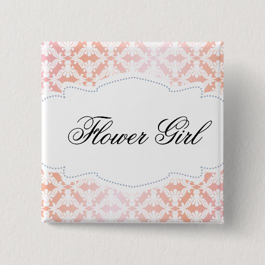 Rosa u. korallenrotes Damast-Blumen-Mädchen Button (Vorderseite)