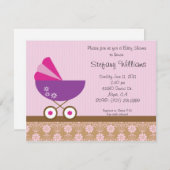 Rosa u. lila Baby-Duschen-Einladung Einladung (Vorne/Hinten)