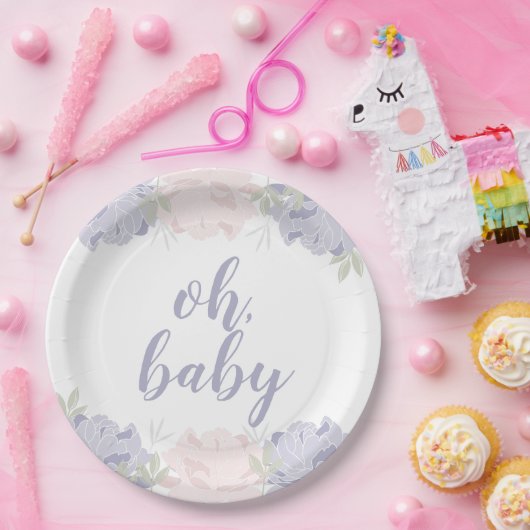 Rosa u. lila Blumenpfingstrosen-oh Pappteller (Party)