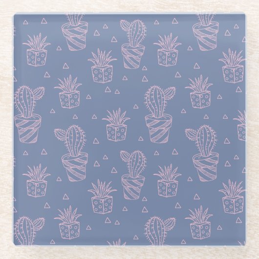 Rosa u. lila Cartoon-Kaktus-Muster Glasuntersetzer (Vorderseite)